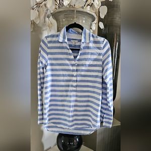 JCrew blue and white stripe long sleeve shirt. Popover shirt. 5 button placket.